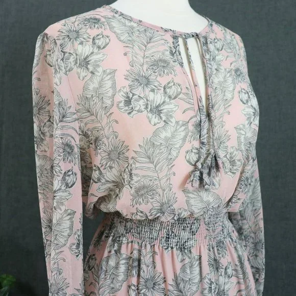 Misa Los Angeles Dress Womens M Smocked Blouson Pink Boho Chic Midi - Picture 14 of 16